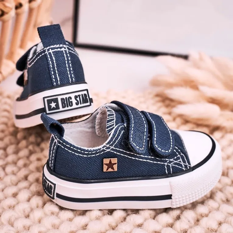 Children's Low Sneakers With Velcro Big Star HH374201 Navy Blue