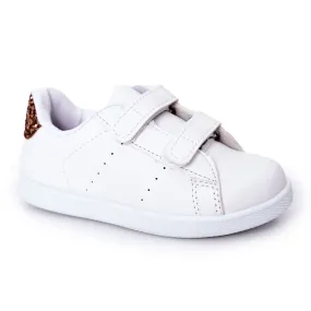 Children's Sneakers With Velcro White and Gold Cute Girl