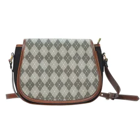 Chocolate Argyle Black Canvas Leather Trim Saddle Bag