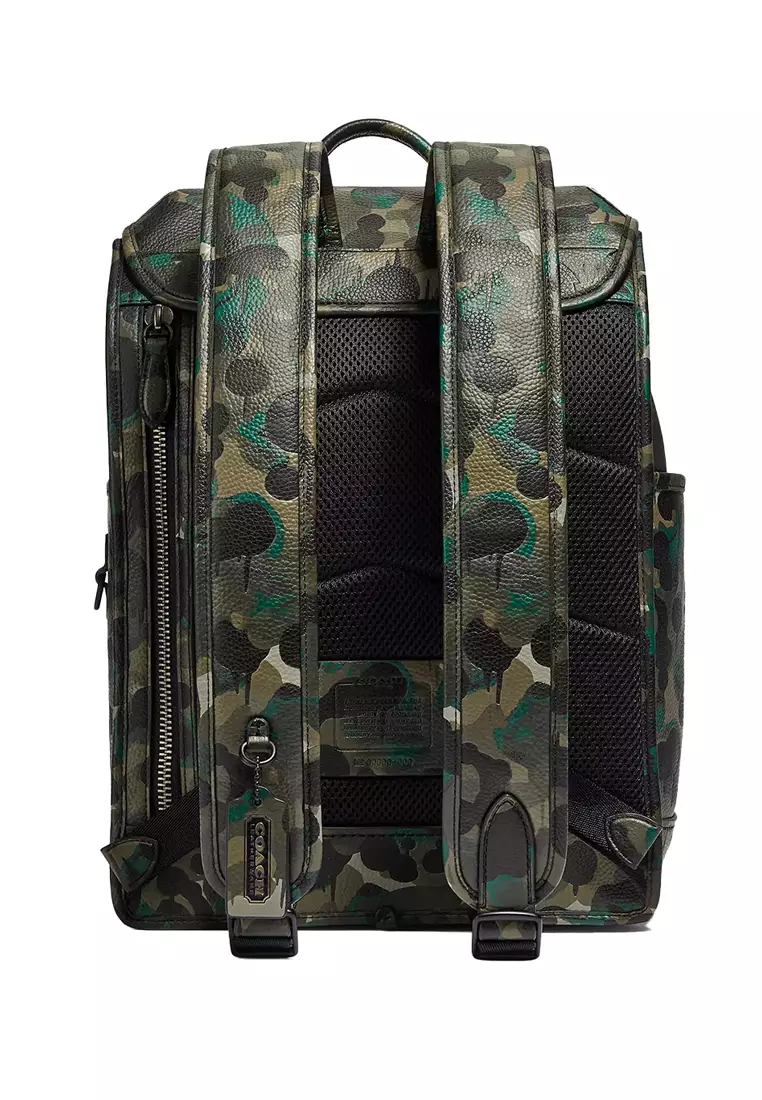 Coach COACH League Flap Backpack With Camo Print Matte Black/Green C5288