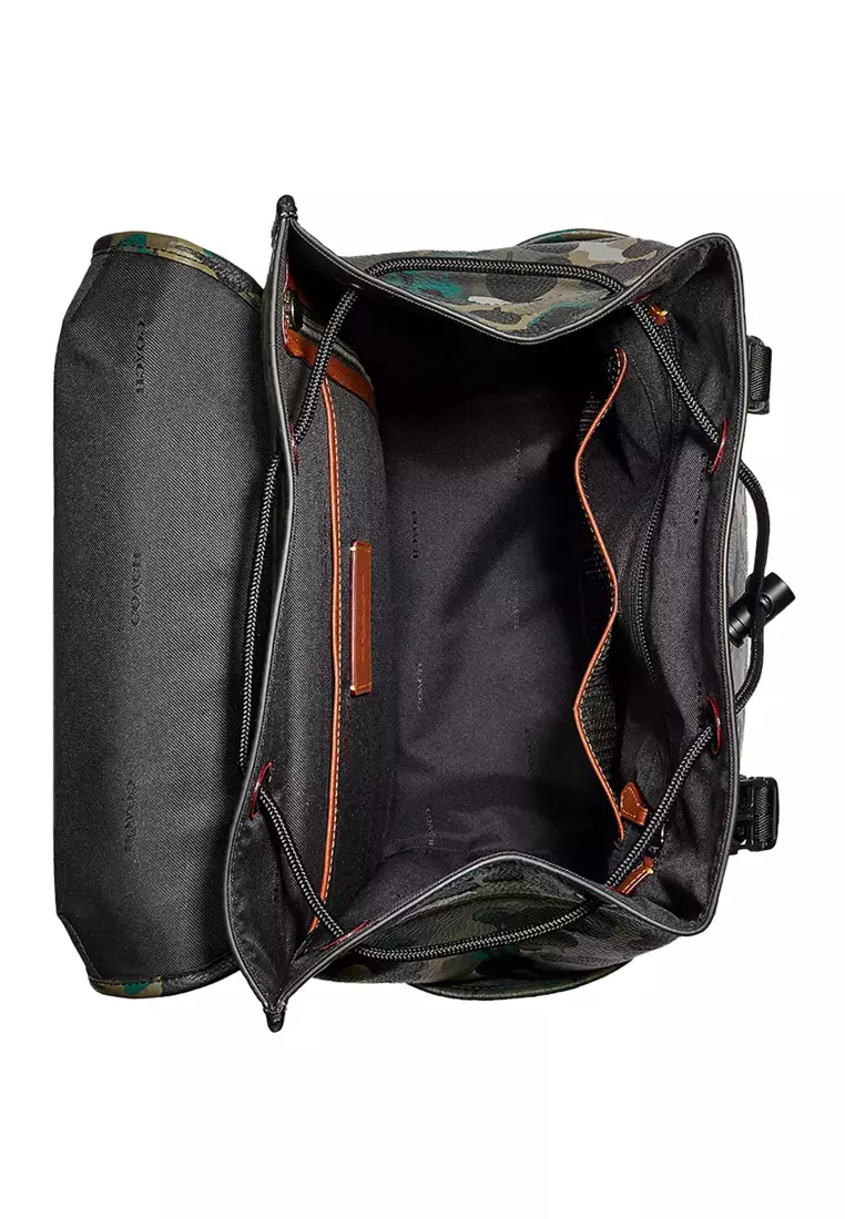 Coach COACH League Flap Backpack With Camo Print Matte Black/Green C5288