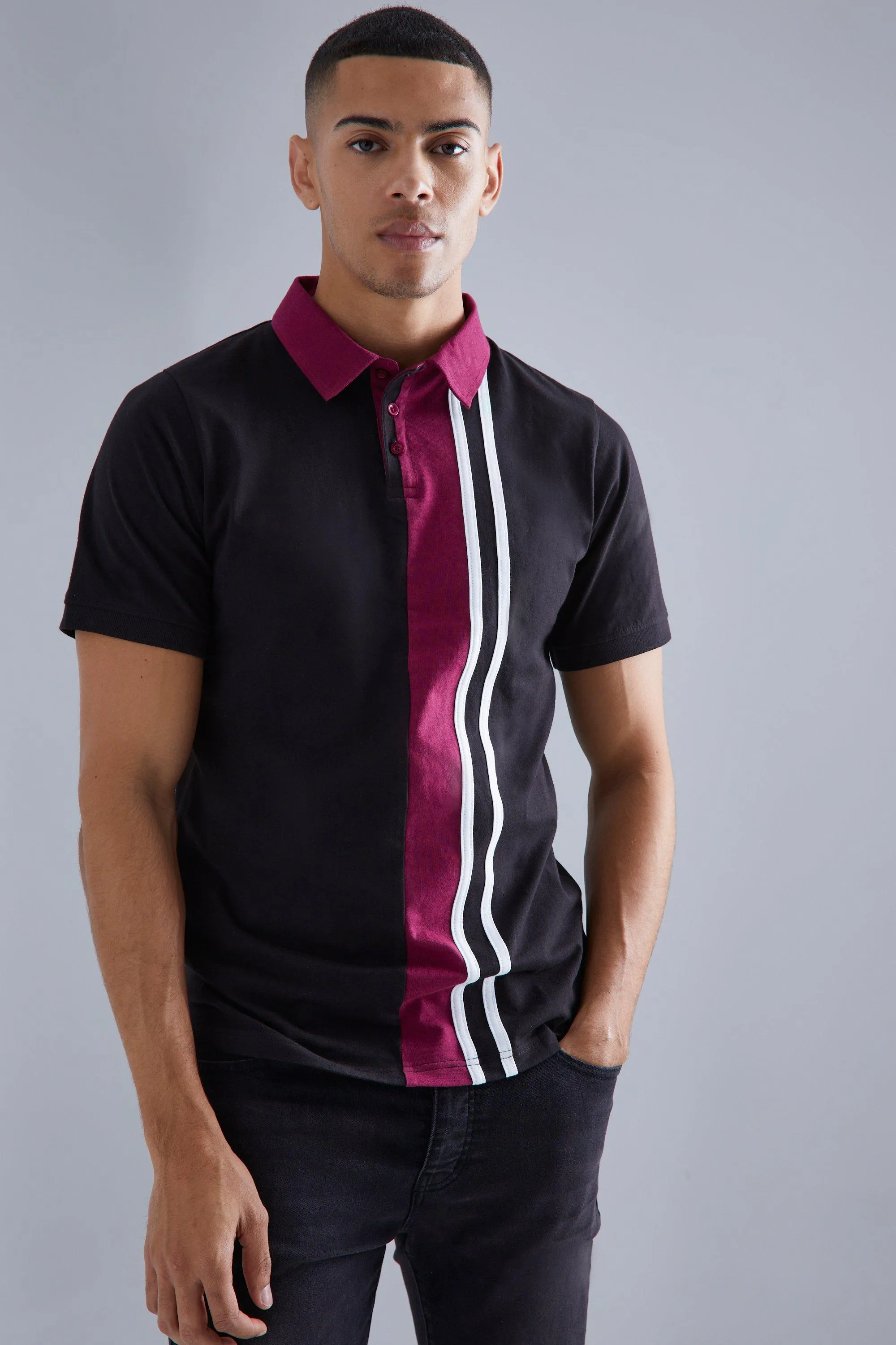 Color Block Striped Polo