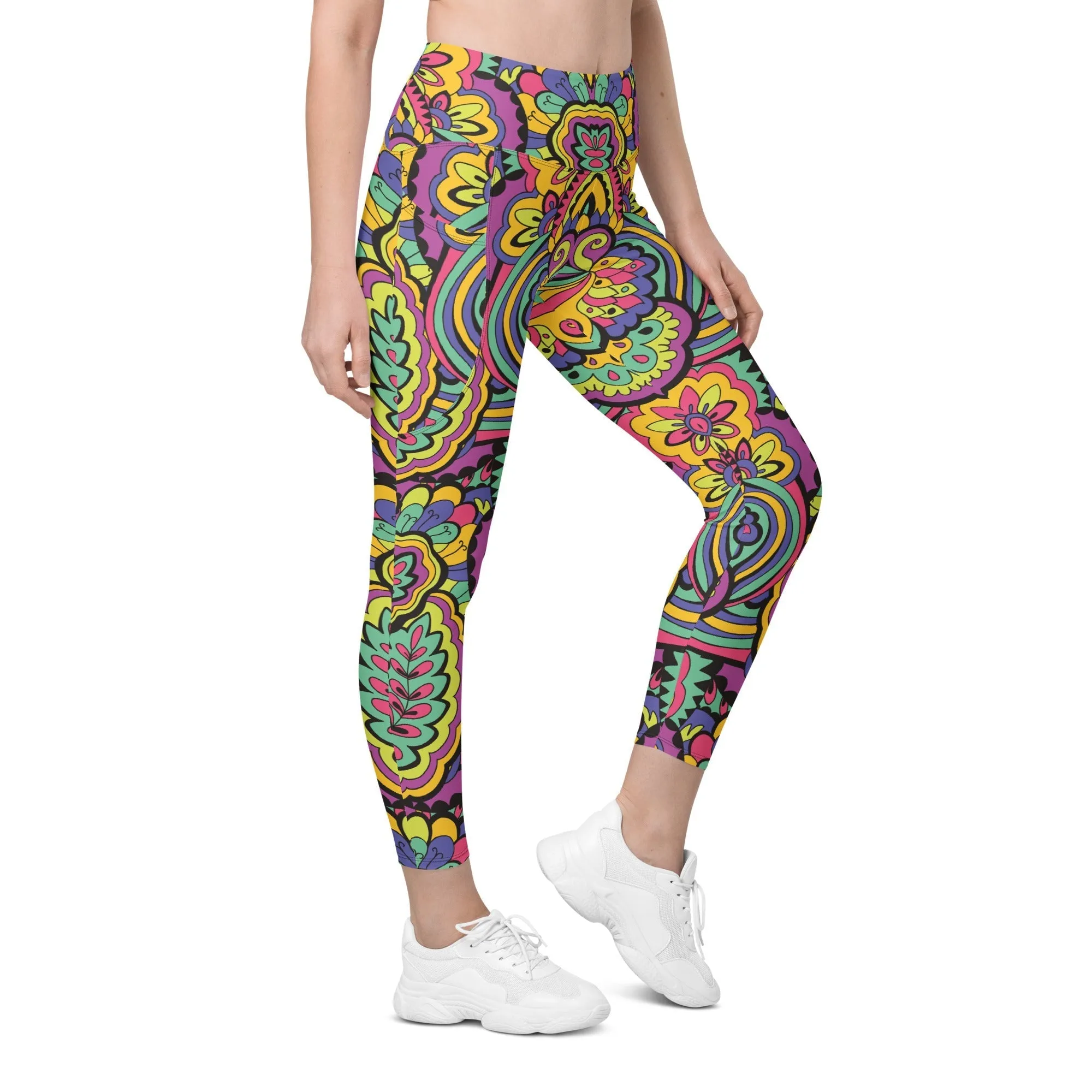 Colorful Fun Pattern Leggings With Pockets