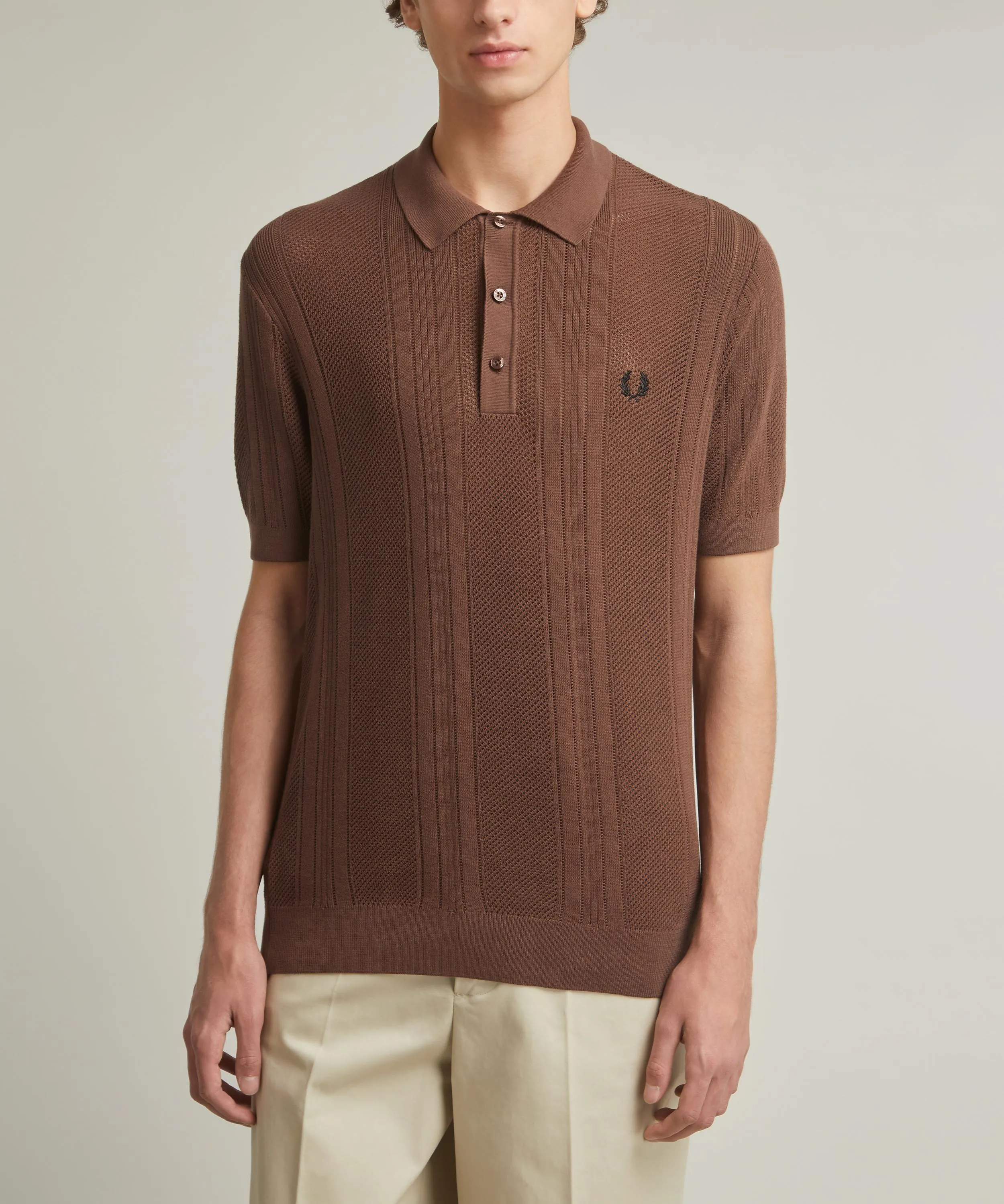 Cotton Crochet Knit Polo Shirt