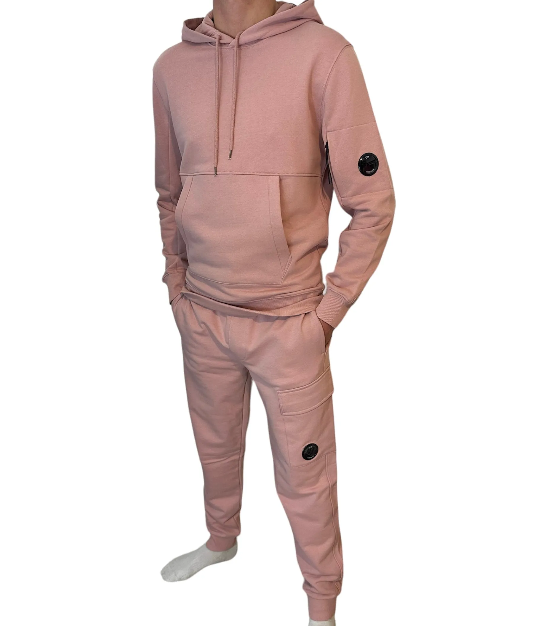 C.P. COMPANY LENS COTTON HOODED FULL TRACKSUIT - PALE MAUVE