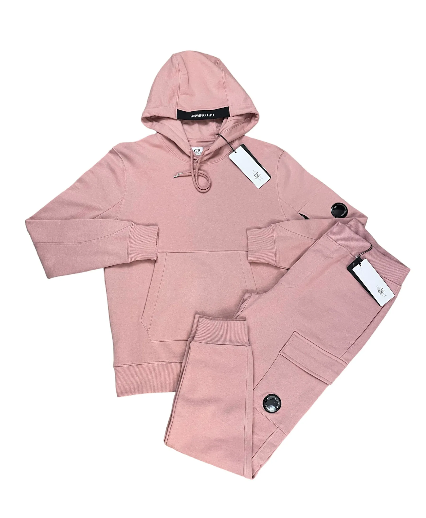 C.P. COMPANY LENS COTTON HOODED FULL TRACKSUIT - PALE MAUVE