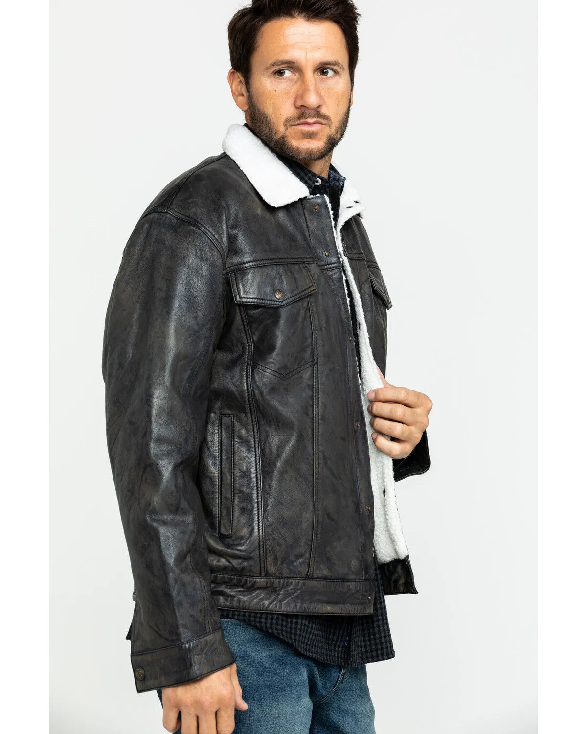 Cripple Creek Men's Concealed Carry Sherpa Lined Leather Jacket