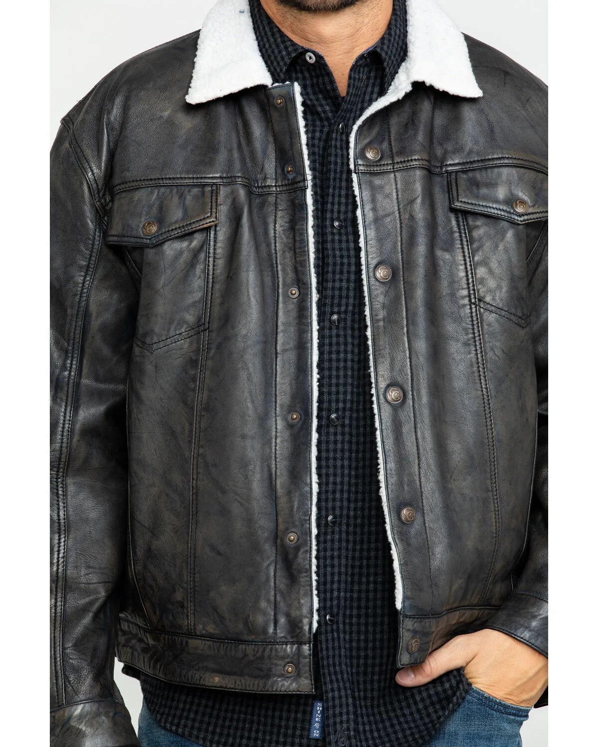 Cripple Creek Men's Concealed Carry Sherpa Lined Leather Jacket