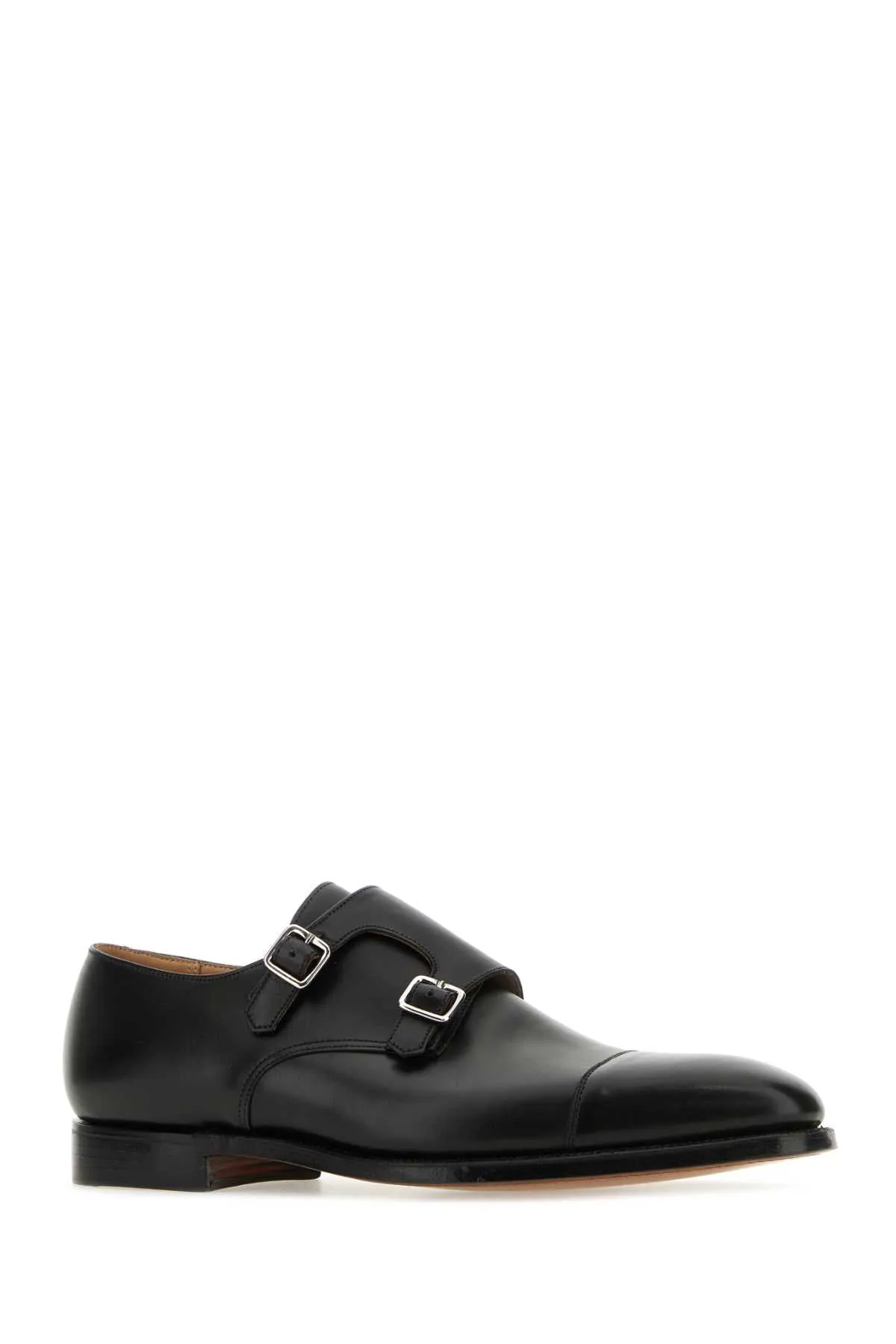 Crockett&Jones Black Leather Lowndes Monk Strap Shoes