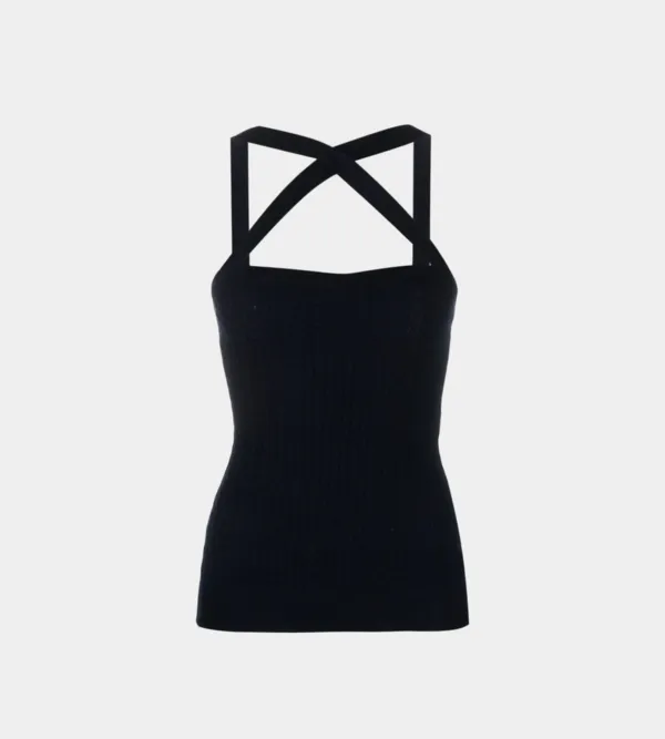 Cross Front Tank Top - Black