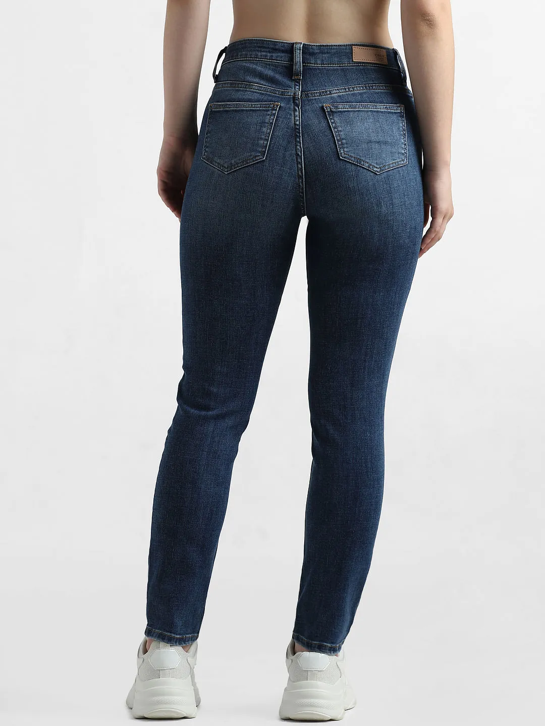 Dark Blue Mid Rise Cropped Straight Fit Jeans