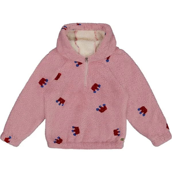 Deux par Deux Crown Pattern Raglan Sleeve Half-Zip Plush Hoodie, Mauve