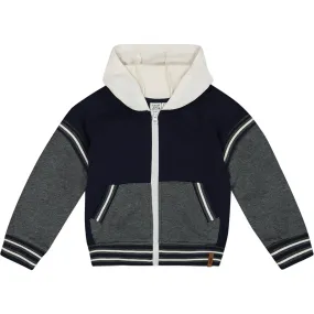 Deux par Deux Full Zip Hooded Fleece, Navy & Dark Gray