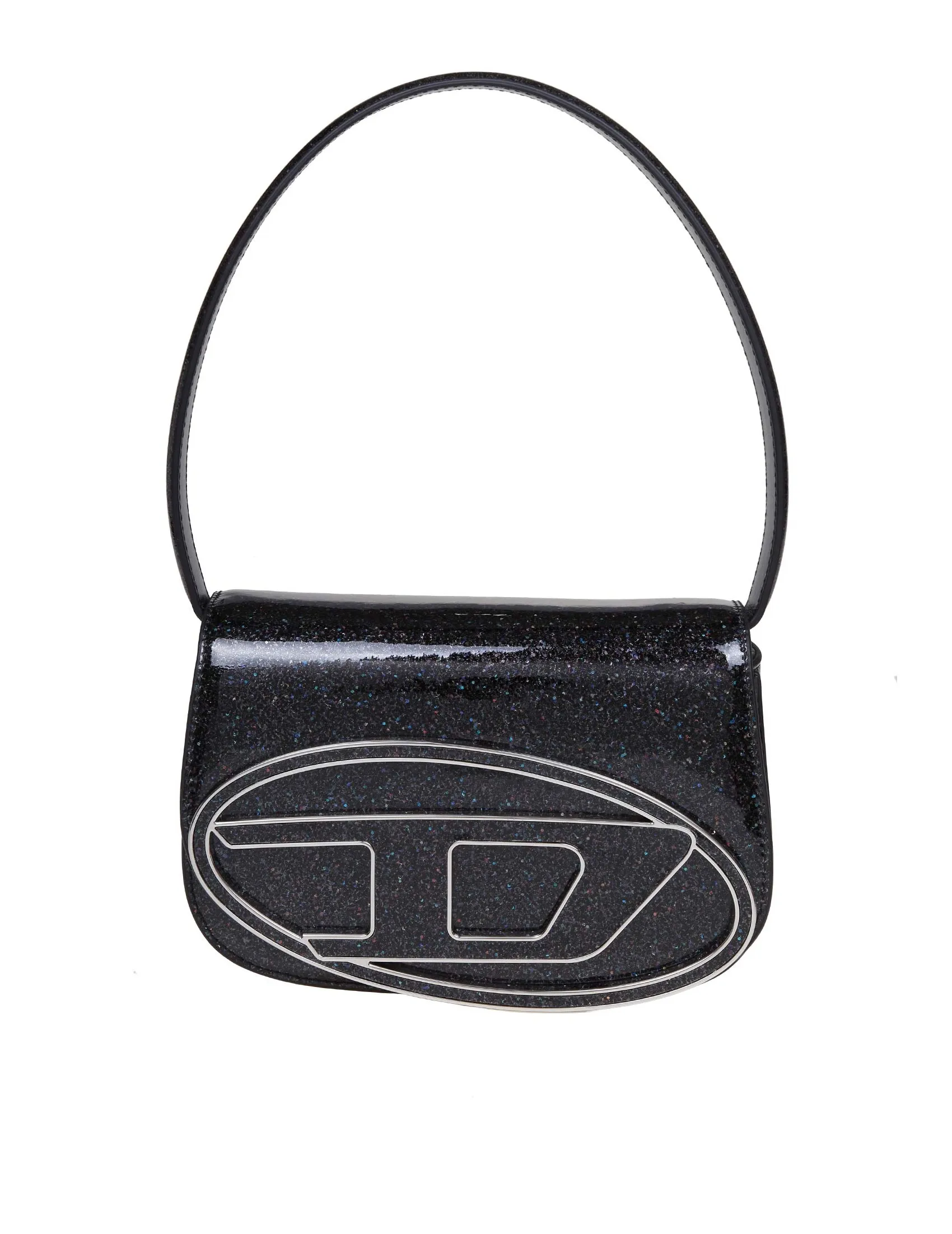 DIESEL 1DR SHOULDER BAG IN BLACK GLITTER LEATHER