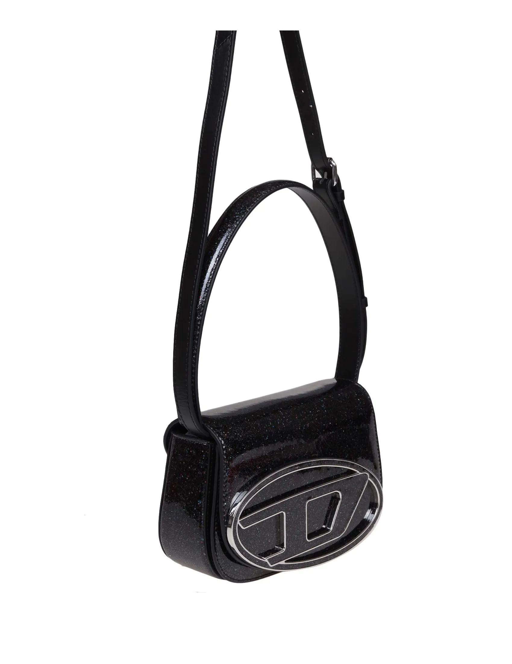 DIESEL 1DR SHOULDER BAG IN BLACK GLITTER LEATHER