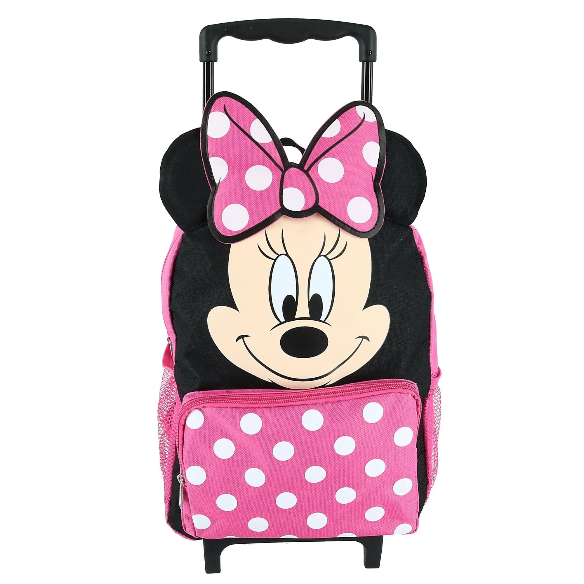 Disney Kids' 14 Inch Big Face Minnie Mouse Rolling Backpack