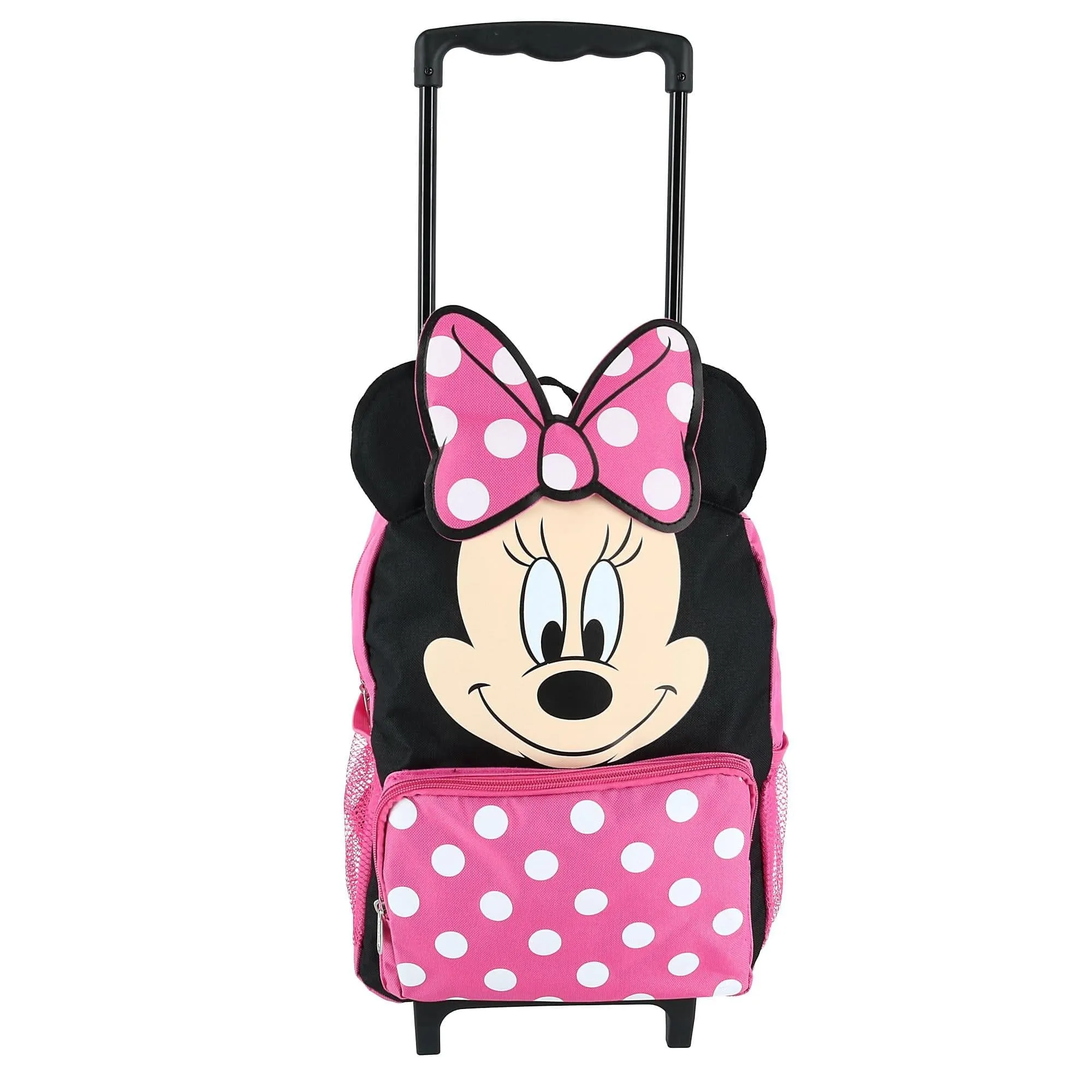 Disney Kids' 14 Inch Big Face Minnie Mouse Rolling Backpack