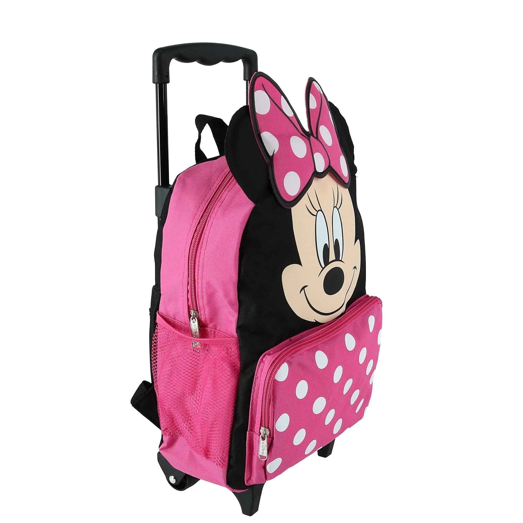 Disney Kids' 14 Inch Big Face Minnie Mouse Rolling Backpack