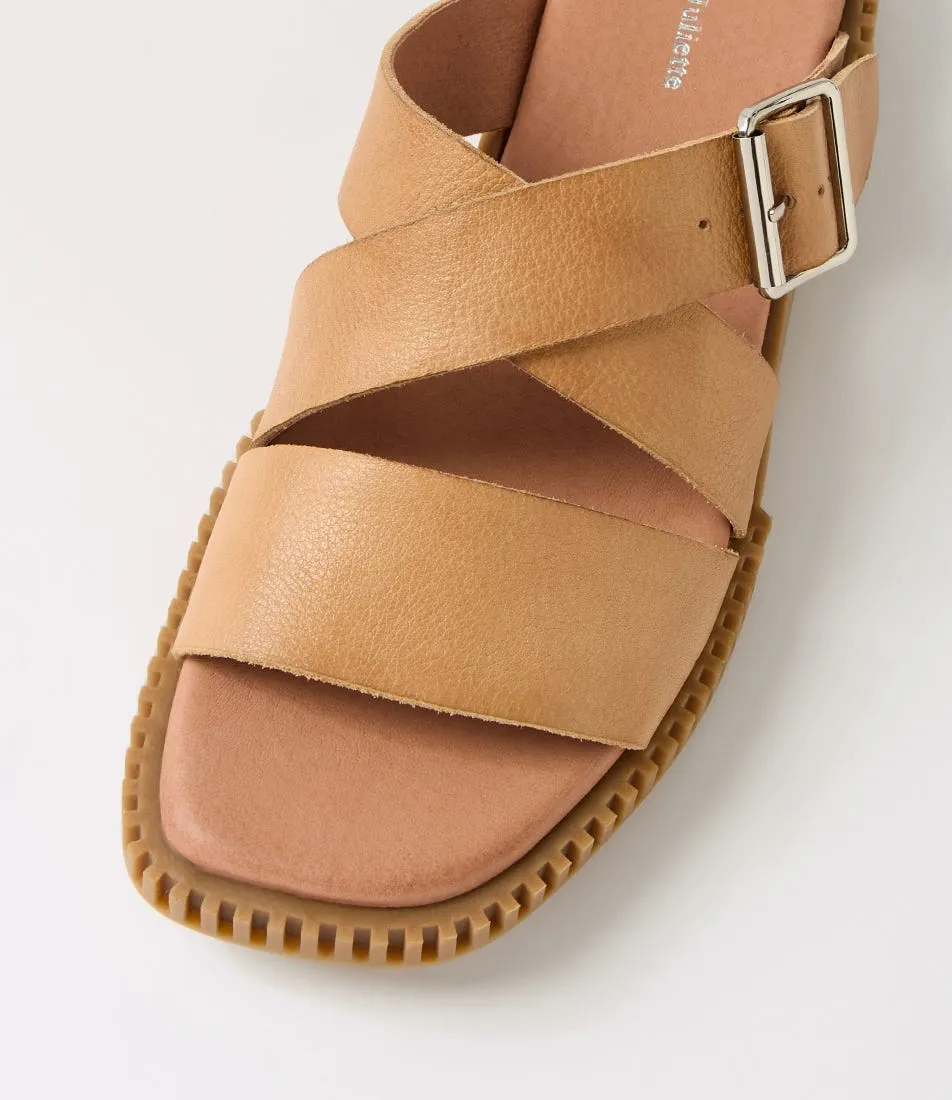 DJANGO & JULIETTE Ippesy Cognac Light Choc Tumble Leather Sandals