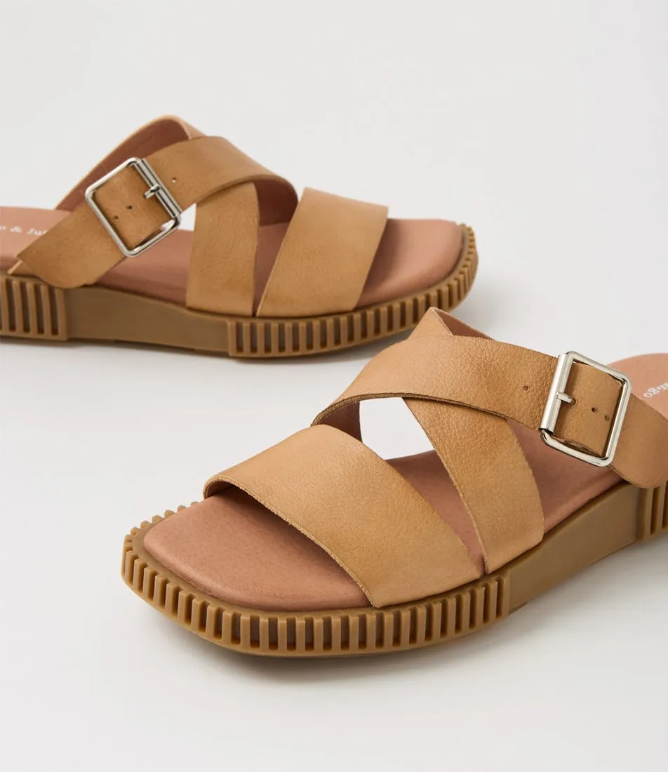 DJANGO & JULIETTE Ippesy Cognac Light Choc Tumble Leather Sandals