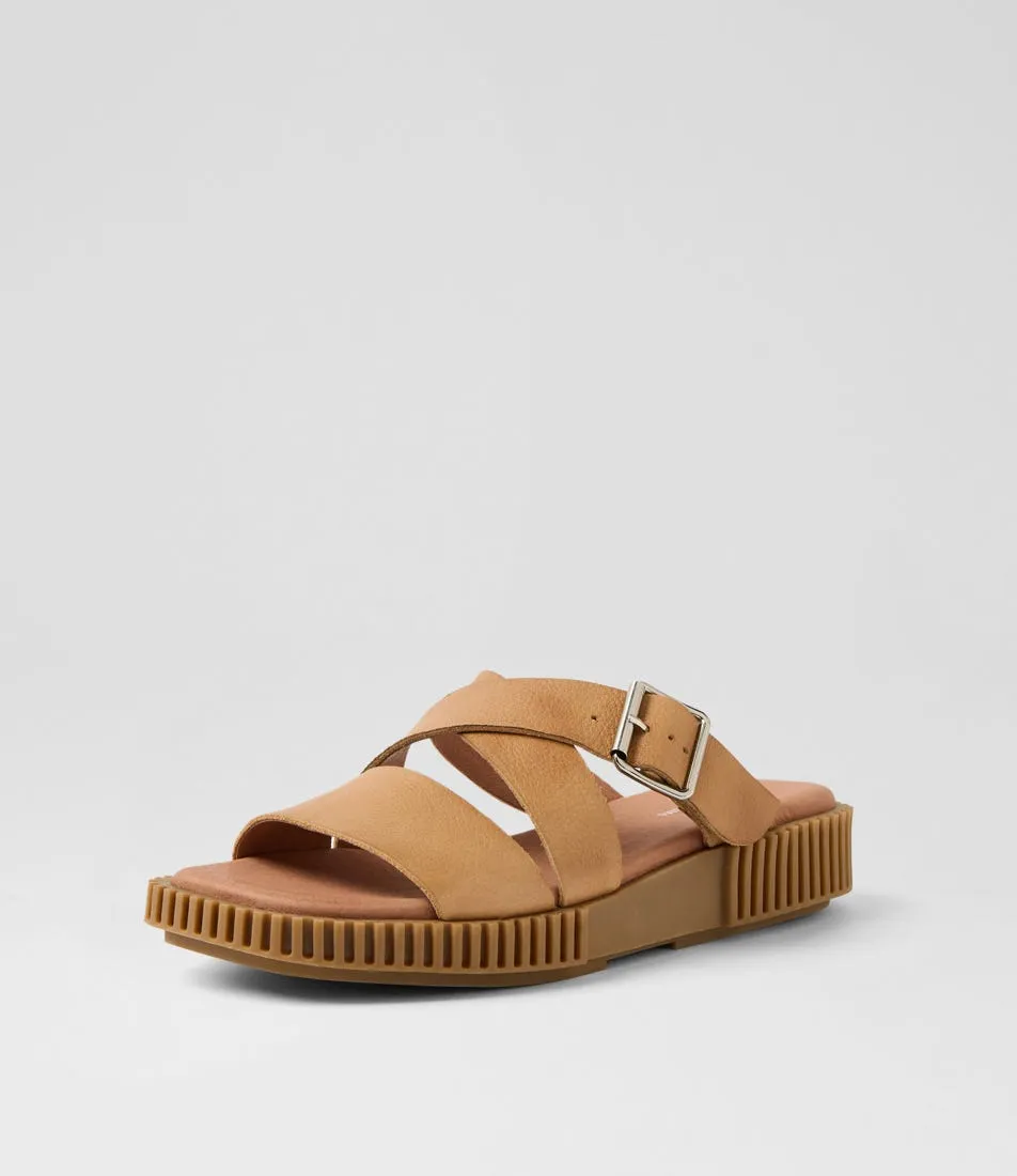 DJANGO & JULIETTE Ippesy Cognac Light Choc Tumble Leather Sandals