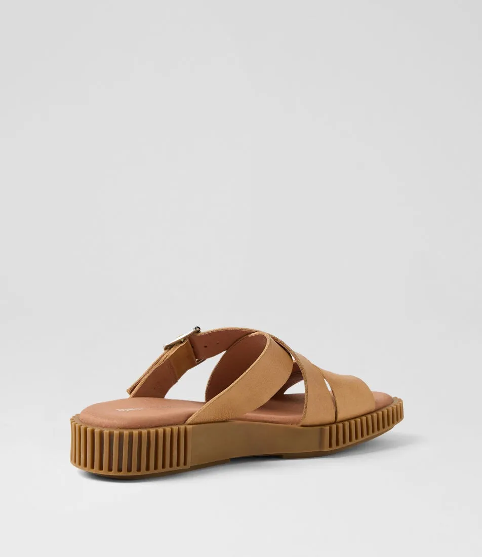 DJANGO & JULIETTE Ippesy Cognac Light Choc Tumble Leather Sandals