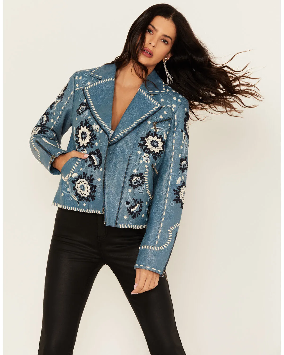 Double D Ranch Women's Floral Leather Jacket