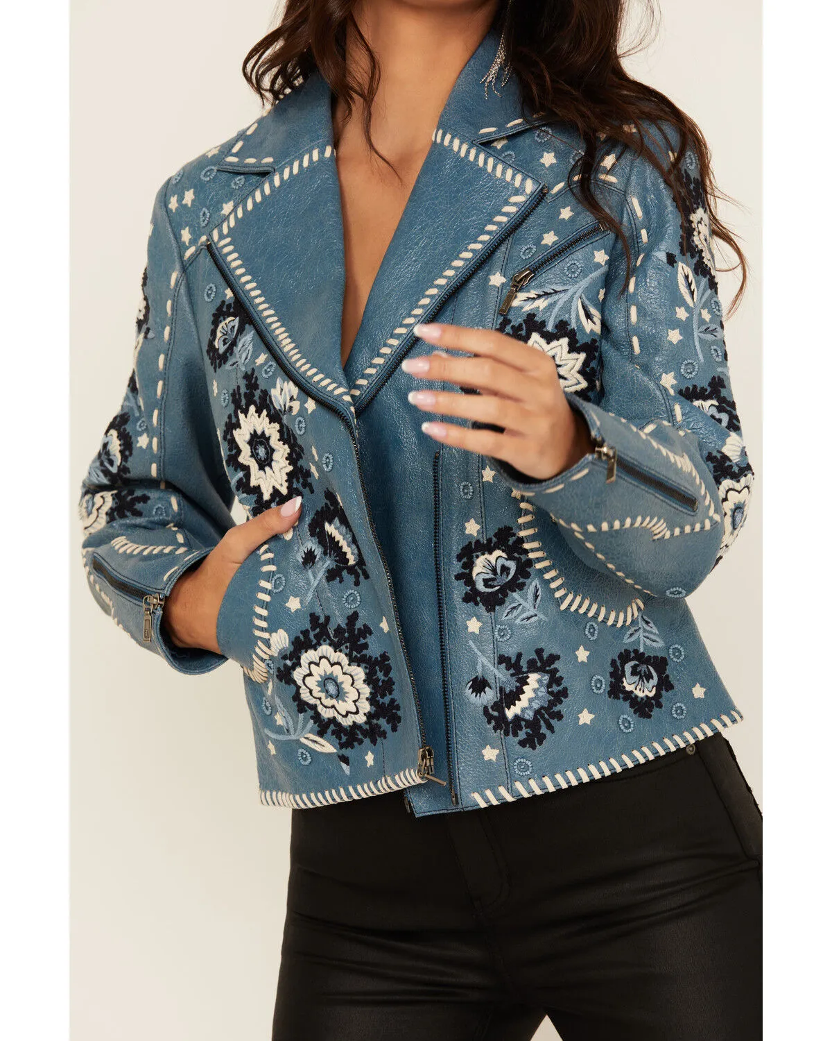 Double D Ranch Women's Floral Leather Jacket