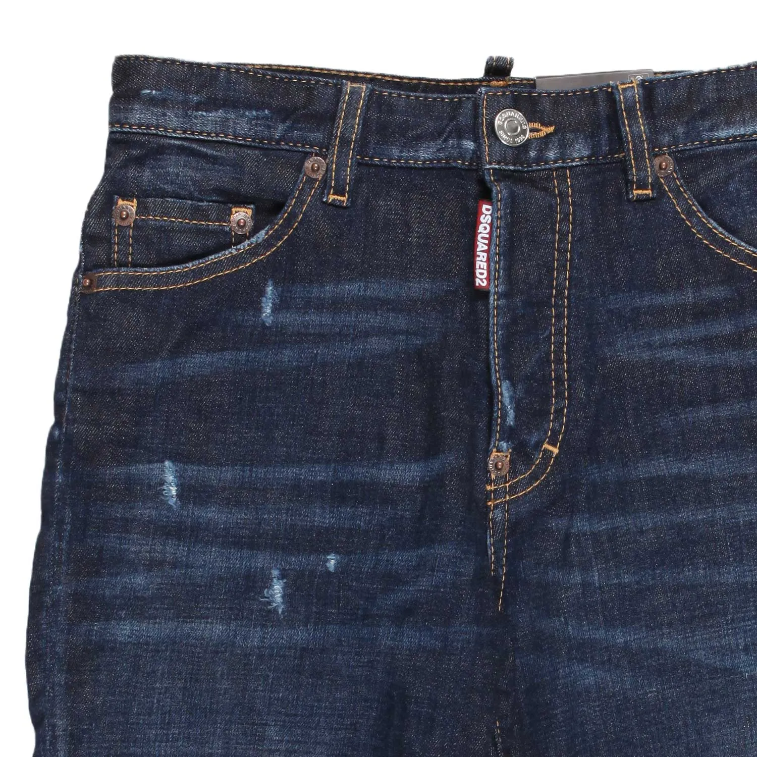 Dsquared2 Dark Blue Stone Wash Jeans With Tears