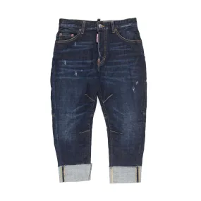 Dsquared2 Dark Blue Stone Wash Jeans With Tears