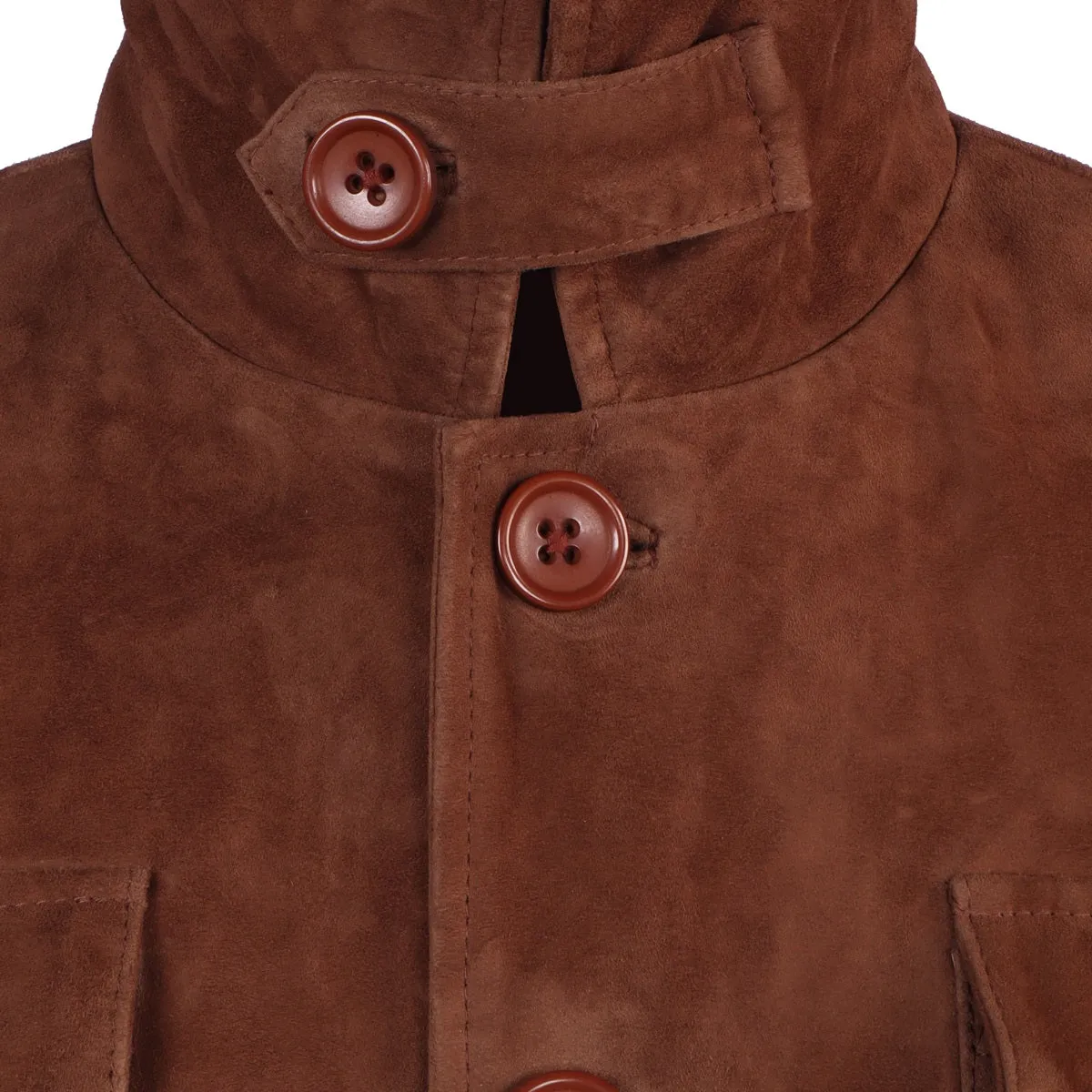 Dual Collar Bomber Tan Suede Leather Jacket For Men with Flap Pockets Button Closure By Brune And Bareskin