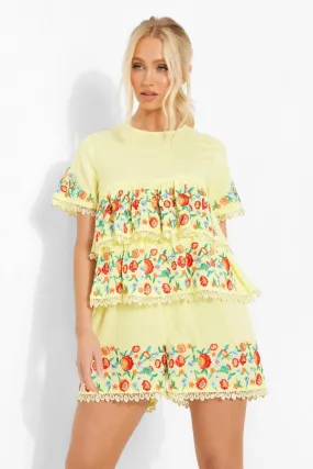 Embroidered Tiered Smock Romper