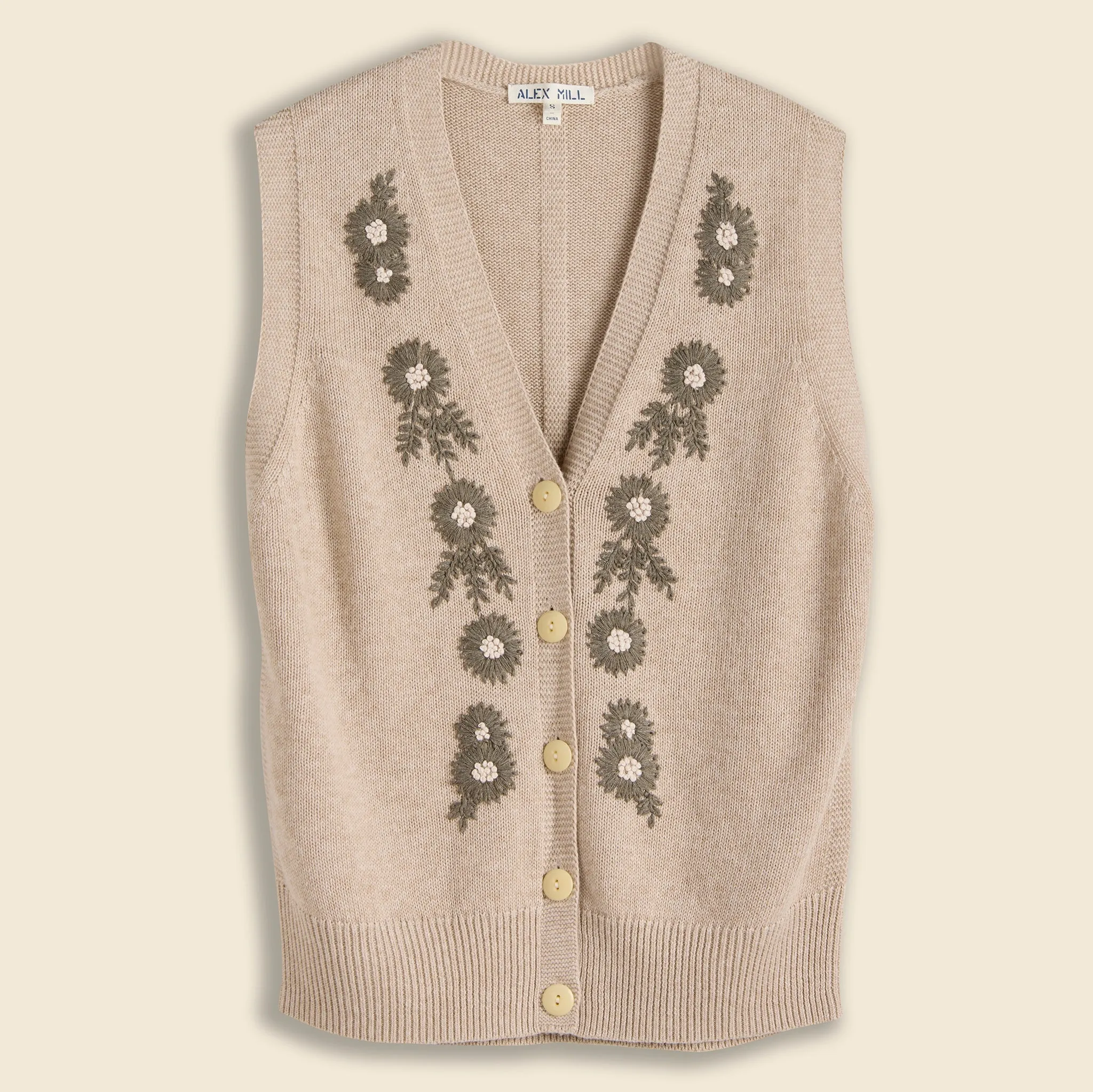 Embroidered Vest in Cotton Linen - Oatmeal