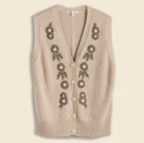 Embroidered Vest in Cotton Linen - Oatmeal