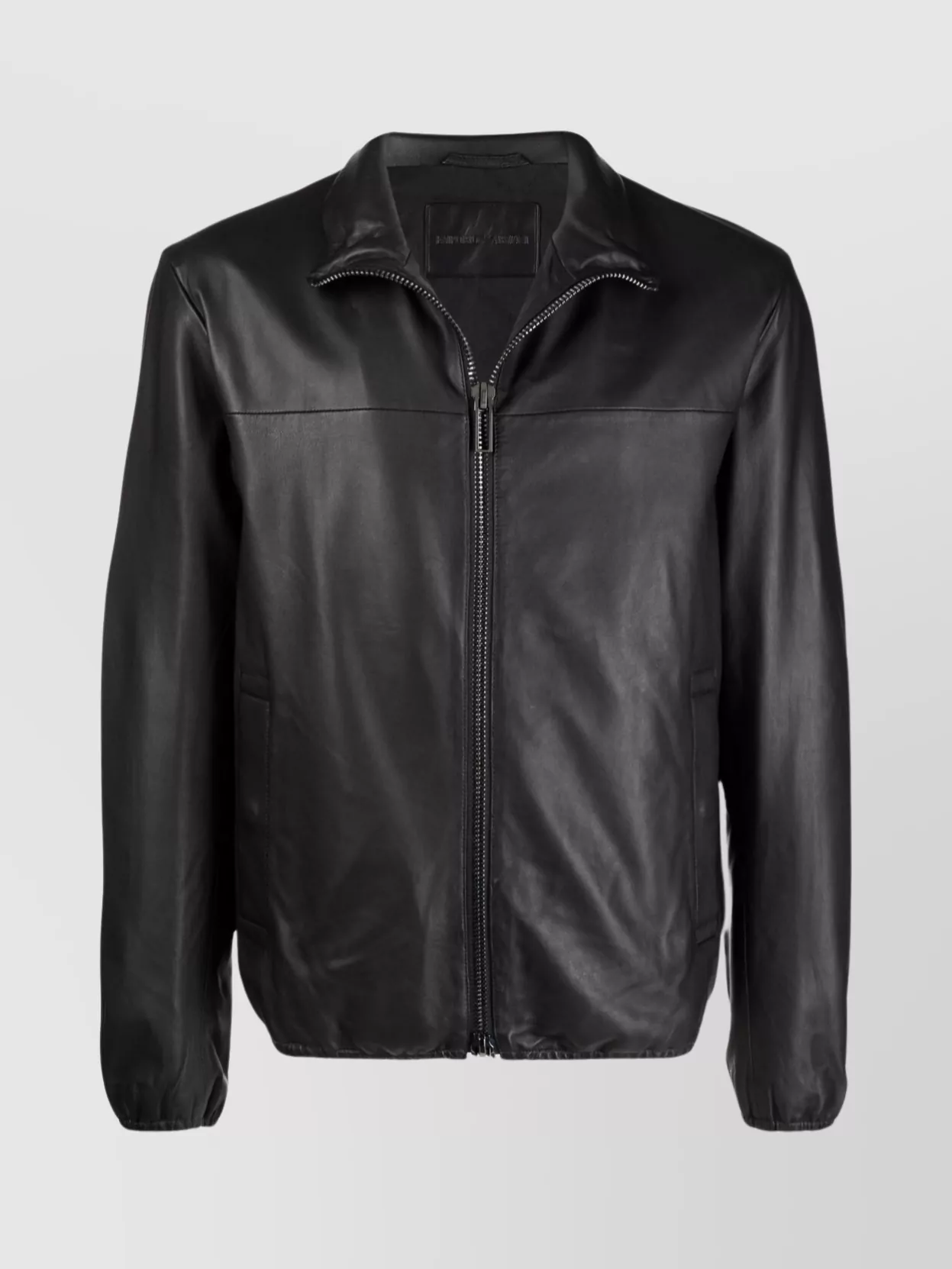 Emporio Armani   Lamb skin high neck leather jacket