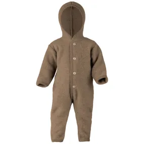 Engel Baby 100% Merino Wool Fleece Hooded Suit with Wooden Buttons - Walnut Melange