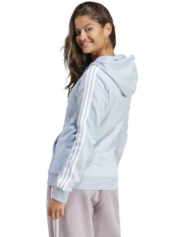 Essentials 3-Stripes Full-Zip Fleece Hoodie in Wonder Blue