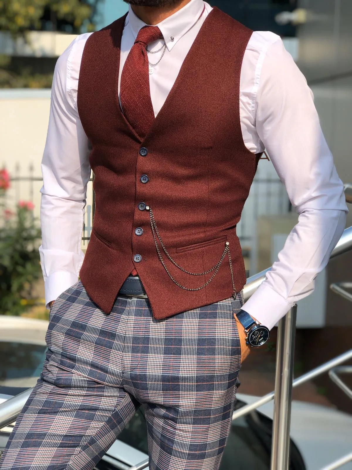 Fabros Claret Red Slim Fit Cotton Vest