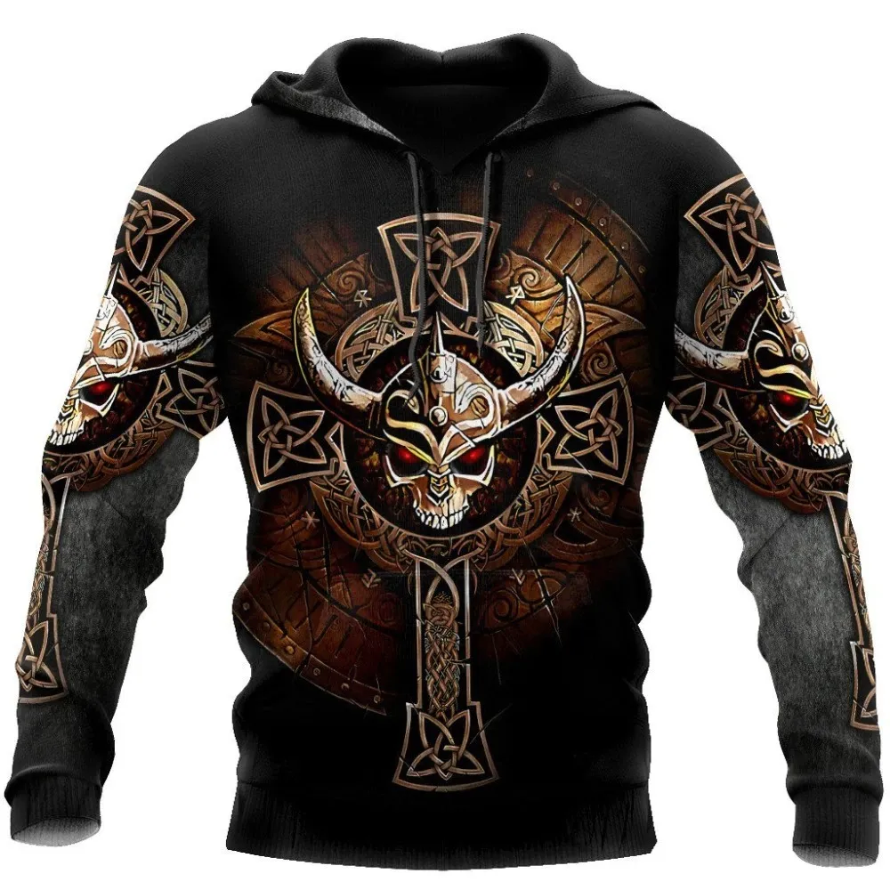 Fashion Hoodie Men's with print 3D Viking Skulls / Pullover in Gothic Style