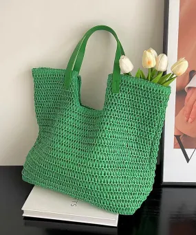 Fashionable Green Versatile Large Capacity Straw Woven Shoulder Bag