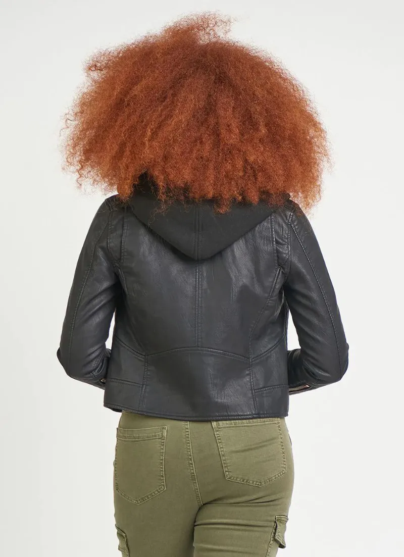 Faux Leather Hood Jacket