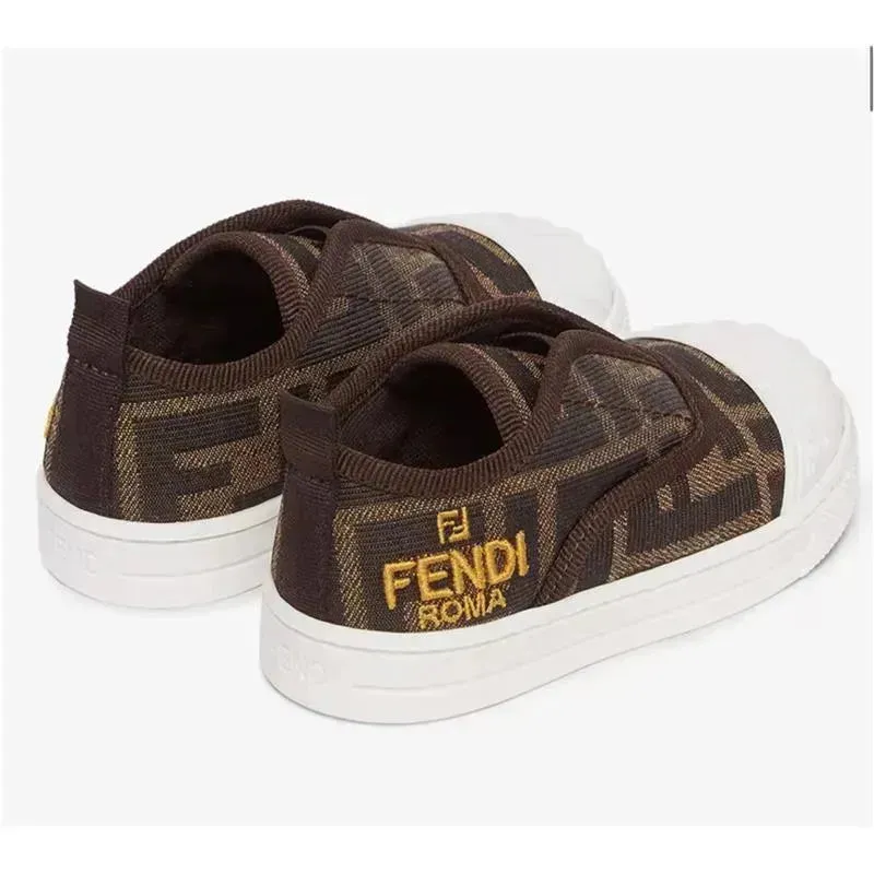 Fendi Baby - Tobacco Jacquard Junior Sneakers for First Steps