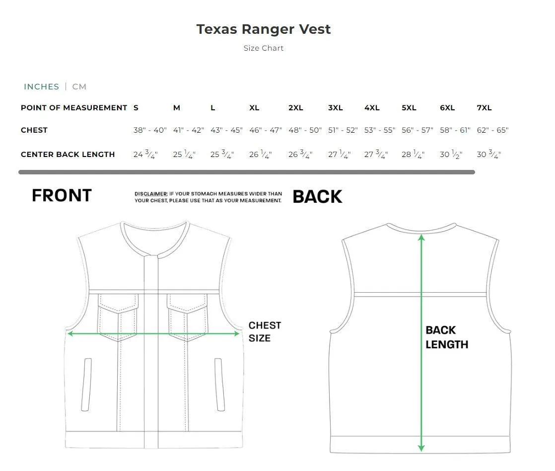 First Mfg Mens Texas Ranger Concealment Leather Vest