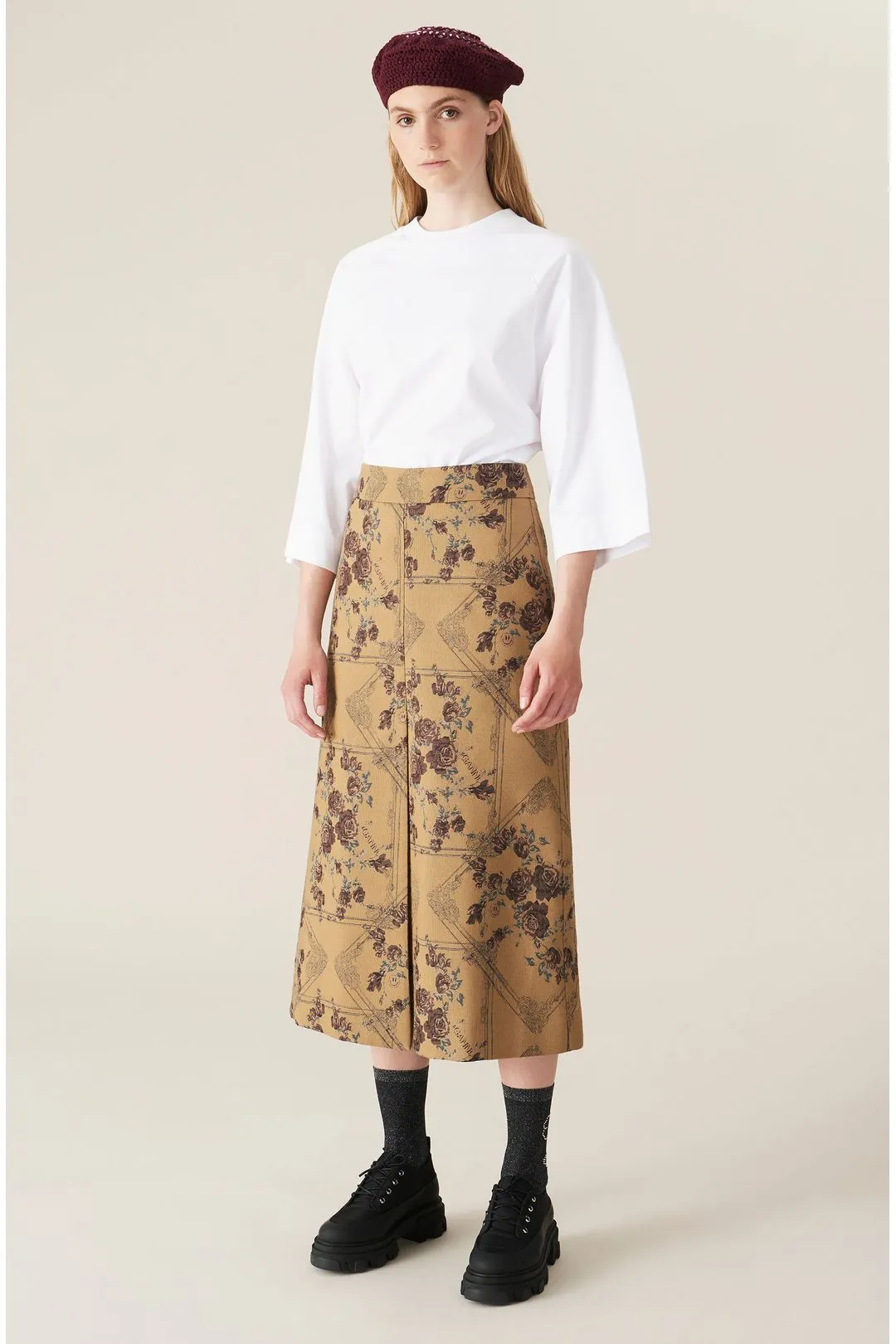 Floral Jacquard-Pattern Skirt