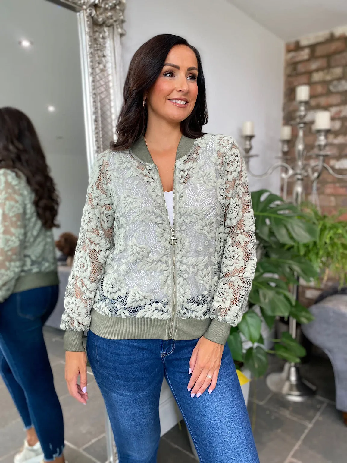 Floral Lace Bomber Jacket Delta