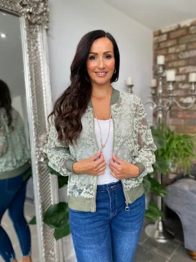 Floral Lace Bomber Jacket Delta