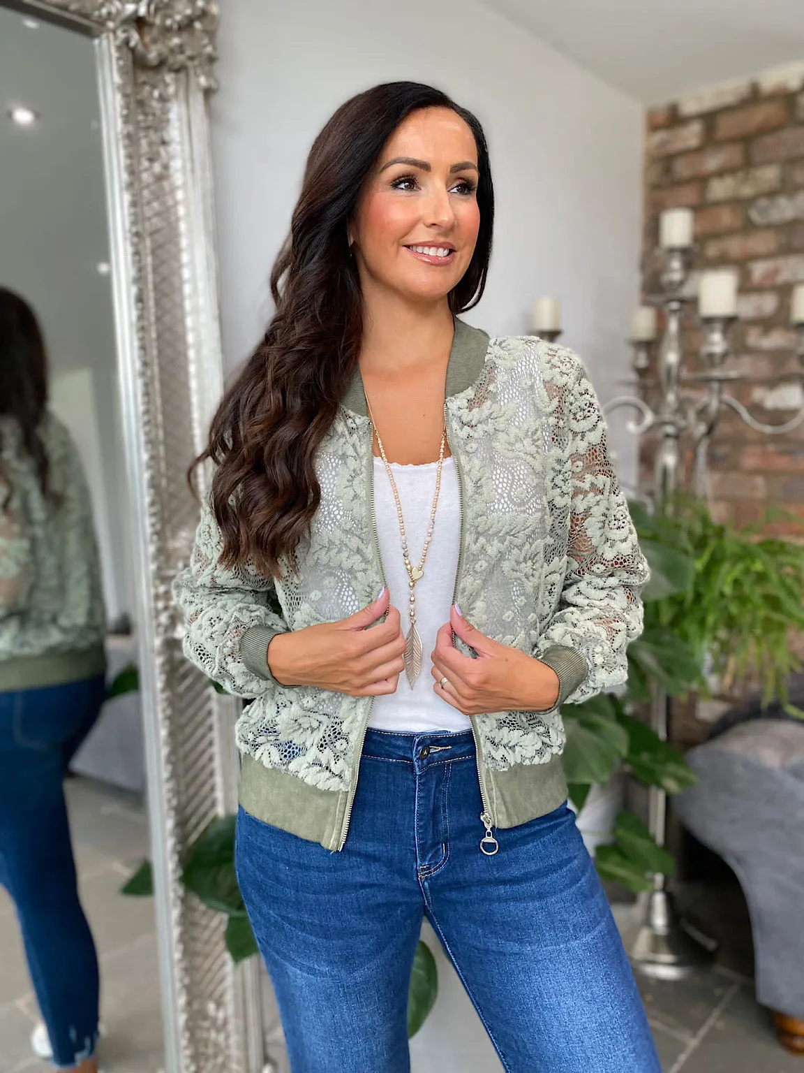 Floral Lace Bomber Jacket Delta