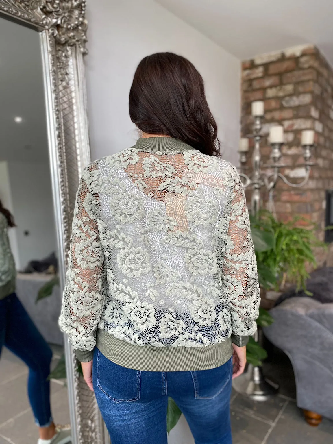 Floral Lace Bomber Jacket Delta