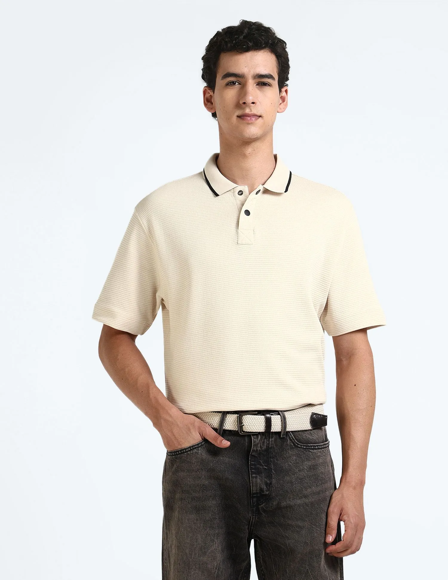 Flying Machine Cotton Textured Polo Shirt