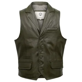 Flynn: Men's Olive Leather Waistcoat